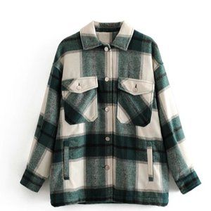 Winter Women green plaid Long Coat